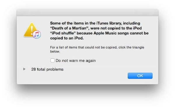 can't copy apple music to ipod shuffle