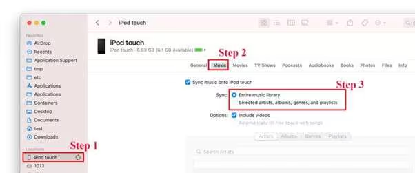 sync apple music to iPod Touch in Finder