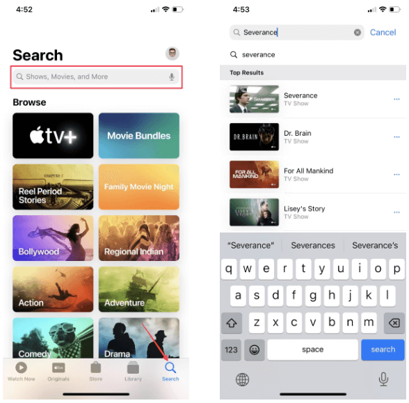 search apple tv plus video