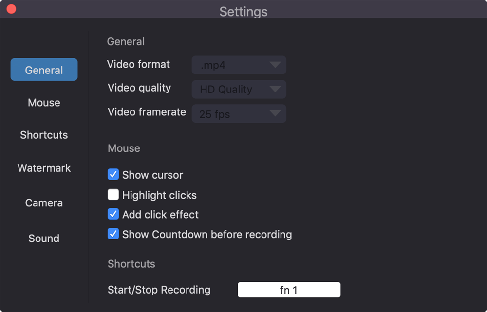 output settings