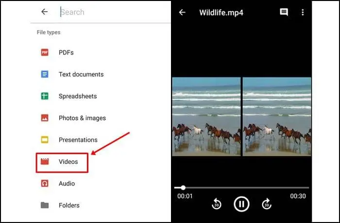 play mp4 in google drive app