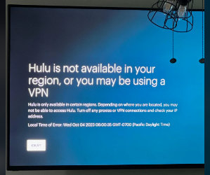 Hulu is not available in your region