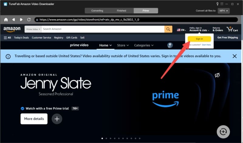 tunefab amazon video downloader interface