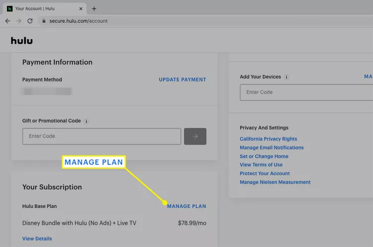 Hulu manage plan