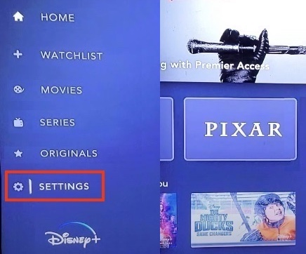 Disney Plus settings on TV