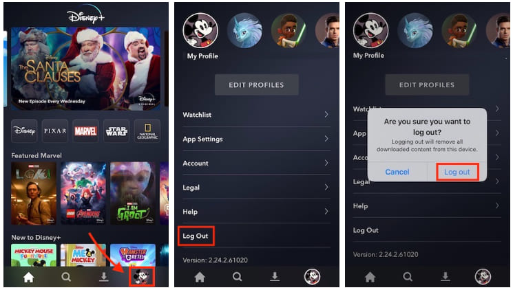 log out of Disney Plus on mobile