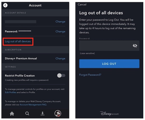 log out of disney plus on all devices