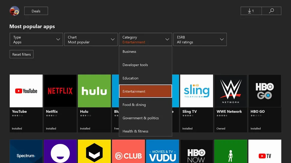 search Hulu app on Xbox one