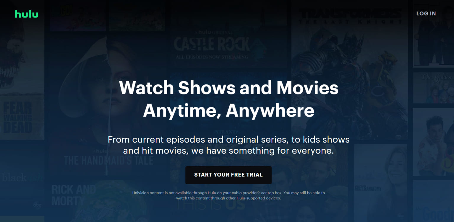 sigh up for Hulu free trial